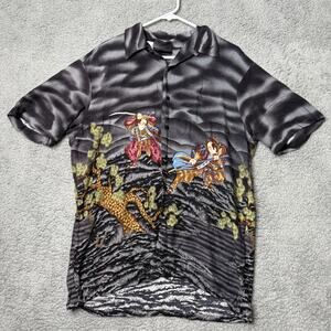 Vintage Red Dragon Shirt Mens Large Button Up Samurai Print